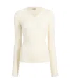 Khaite Tania V-neck Long-sleeve Rib Top In White