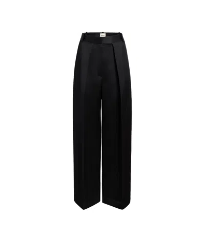 Khaite Cam Wool-silk Straight-leg Pants In Black