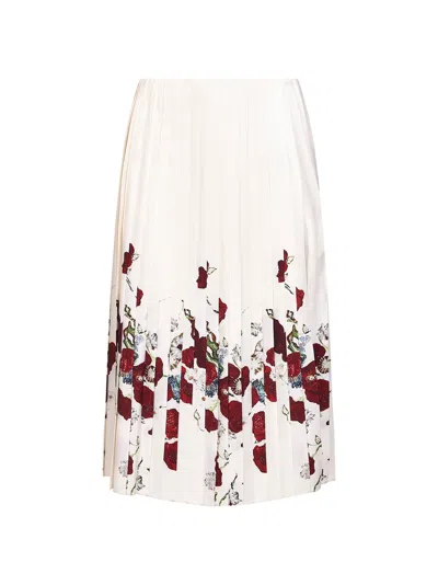 Khaite Pleated Floral Print Skirt In Cream