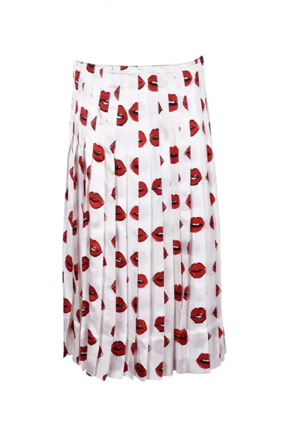 Khaite Pleated Mini Skirt With Lip Print In White