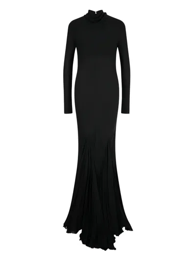 Khaite Pleated Open-back Silk Dress In Black