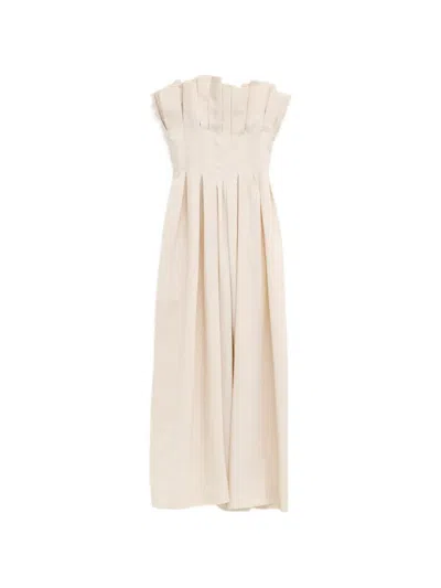 Khaite Pleated Strapless Midi Dress In Brown