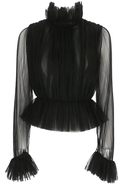 Khaite Ula Ruffled Plissé-tulle Blouse In Black