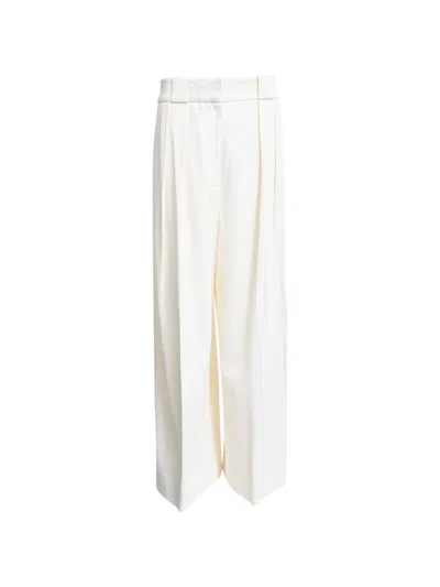 Pre-owned Khaite Pleated Wide-leg Trousers In White