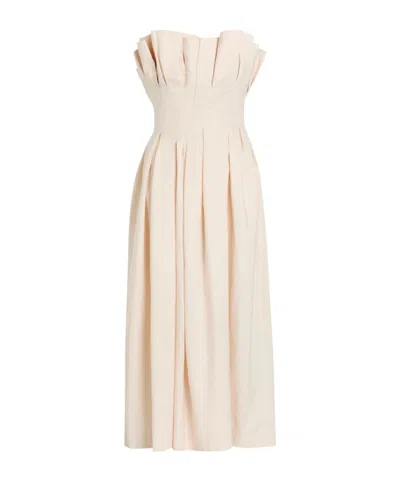 Khaite Pleated Woven Midi Dress In Neutral