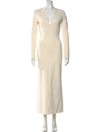 Pre-owned Khaite Plunge Neckline Long Dress In Neutral
