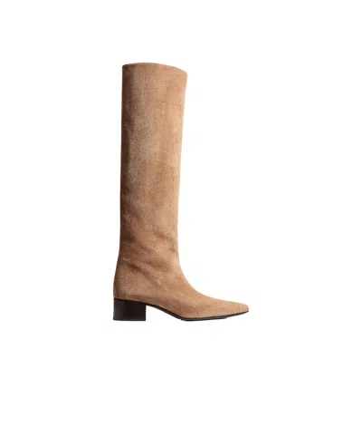 Khaite Andee Suede Knee Boots In Taupe