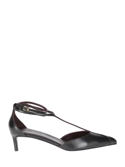 Khaite Pointed Toe Black Ankle Strap Sandals