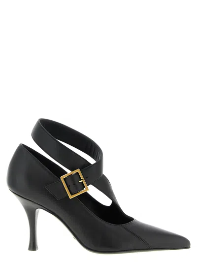 Khaite Pointed Toe With Ankle Strap Pump In Black