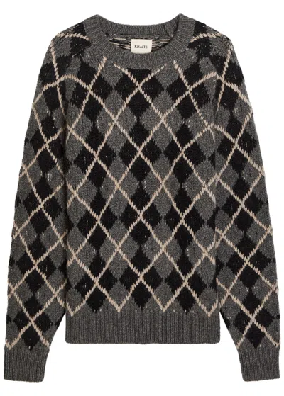 Khaite Pratt Argyle Cashmere Jumper In Gray