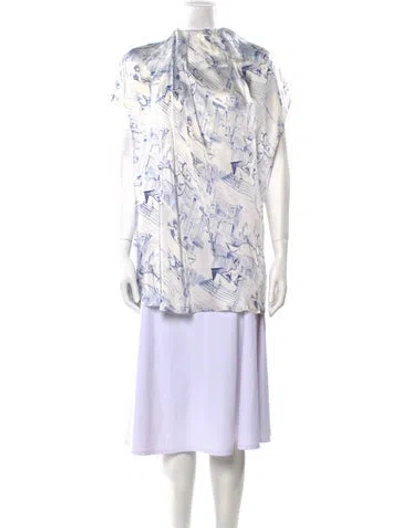 Pre-owned Khaite Printed Cowl Neck Tunic W/ Tags In White