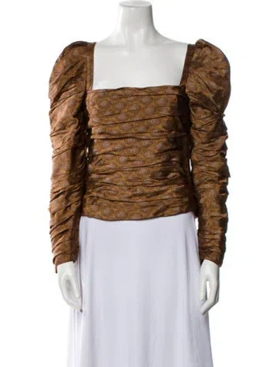 Pre-owned Khaite Printed Square Neckline Blouse In Brown