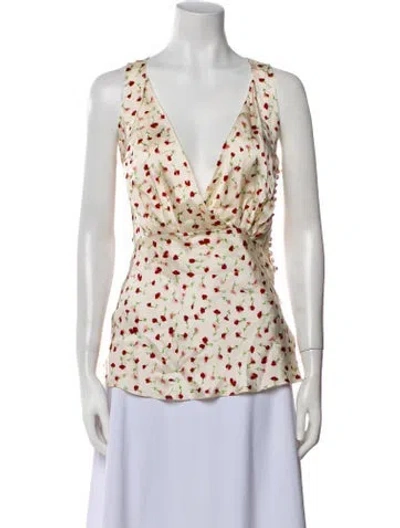 Pre-owned Khaite Printed V-neck Blouse W/ Tags In Neutral
