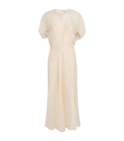 Khaite Puff-sleeve Ria Midi Dress In Neutral