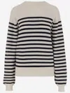 Khaite And Navy Blue Striped Merino Wool Sweater In Ivory