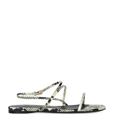 KHAITE PYTHON-EMBOSSED LEATHER LOOP FLAT SANDALS
