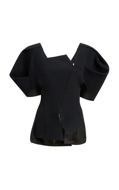 Khaite Quan Asymmetric Double-faced-crepe Top In Black