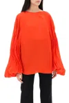 Khaite Quico Balloon-sleeve Oversized Silk Blouse In Red