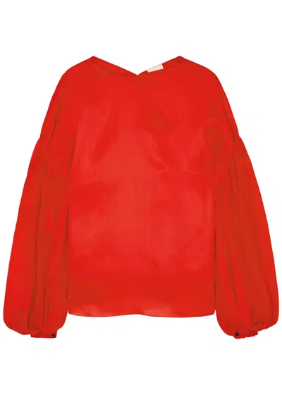 Khaite Quico Oversized Silk-organza Blouse In Red