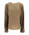 Khaite Quico Balloon-sleeve Oversized Silk Blouse In Brown