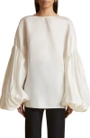 Khaite Quico Balloon-sleeve Oversized Silk Blouse In Chalk
