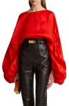 Khaite Quico Balloon-sleeve Oversized Silk Blouse In Red