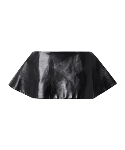 Khaite Rafla Pleated Leather Mini Skirt In Black