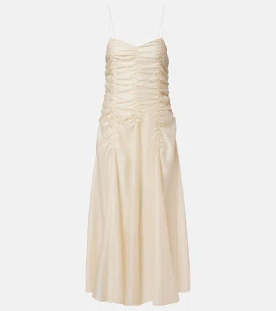 Khaite Raina Ruched Satin Maxi Dress In White