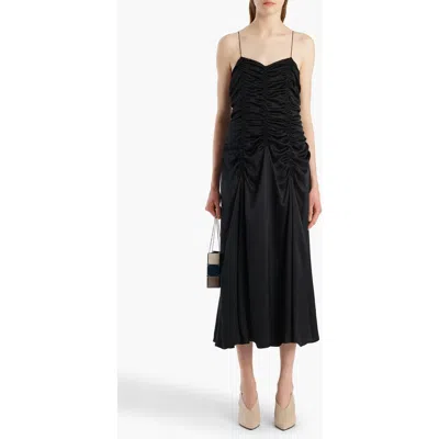Khaite Raina Ruched Silk Midi Slipdress In Black