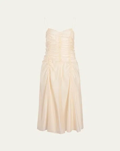 Khaite Raina Sleeveless Ruched Midi Dress In Neutral