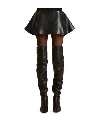 Khaite Ralfa Pleated Leather Mini Skirt In Black