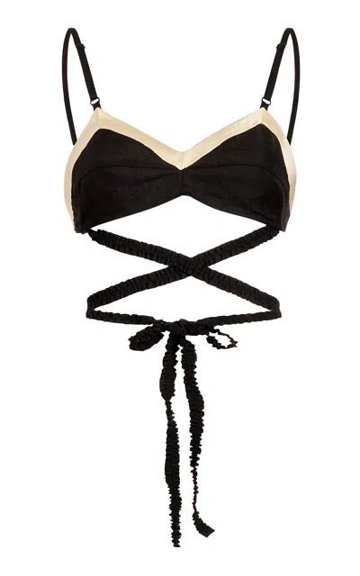 Khaite Raquel Criss-cross Linen Bra Top In Black