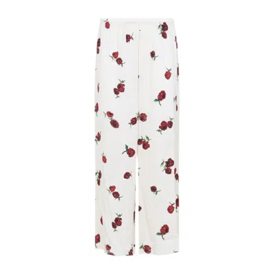 Khaite Raspberry Floral Print Wide-leg Cupro Pants In White