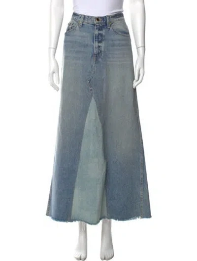 Pre-owned Khaite Raw-edge Trim Long Skirt In Blue