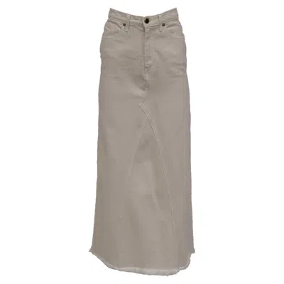Khaite Raw-edge Trim Midi Length Skirt In White Denim In Gray
