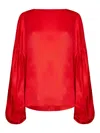 Khaite Quico Balloon-sleeve Oversized Silk Blouse In Rojo