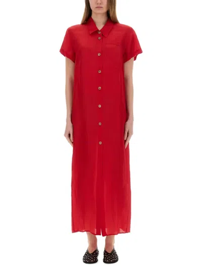 KHAITE WOMEN RED SHIRT COLLAR MAXI DRESS