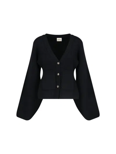 KHAITE RELAXED BLACK KNIT SWEATER WITH DEEP V-NECKLINE