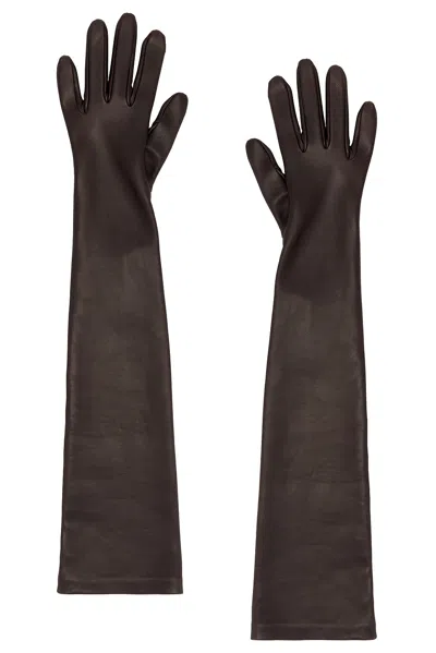 Khaite Remo Long Gloves In Brown