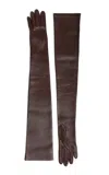 Khaite Remo Long Leather Gloves In Brown