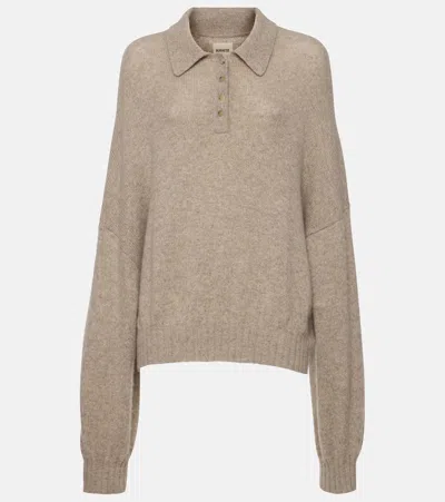 Khaite Rene Cashmere Polo Sweater In Beige