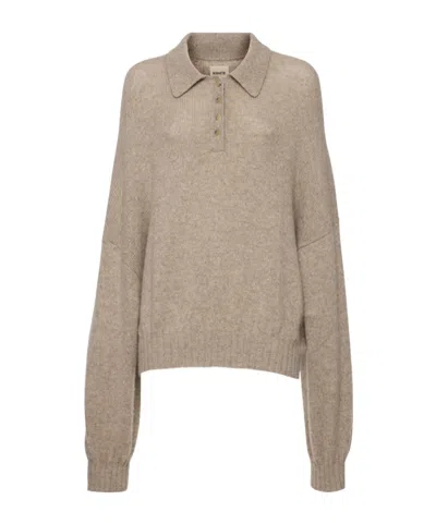 Khaite Rene Cashmere Polo Sweater In Brown