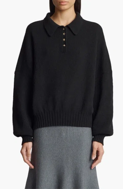 Khaite Rene Long Sleeve Cashmere Polo Sweater In Black