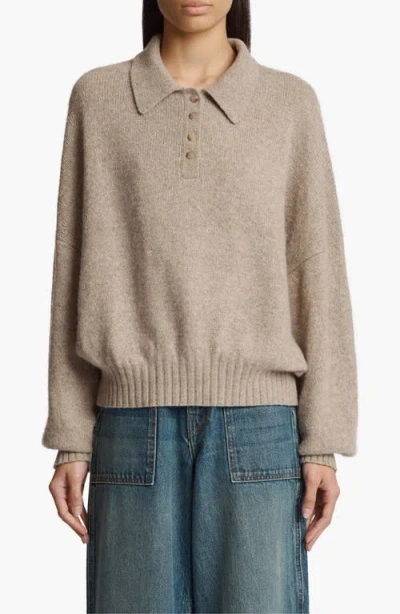 Khaite Rene Long Sleeve Cashmere Polo Sweater In Sepia