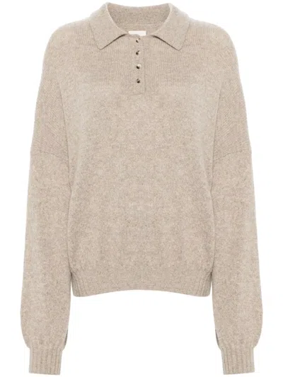 Khaite Rene Polo-style Sweater In Cashmere Blend In Brown