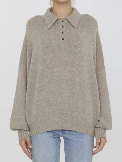 Khaite Rene Cashmere Blend Polo Jumper In Brown