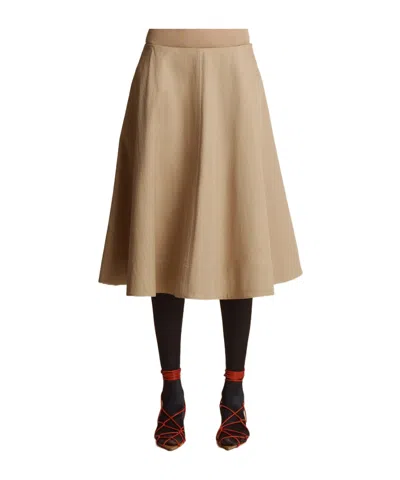 Khaite Renta Twill Midi Skirt In Brown