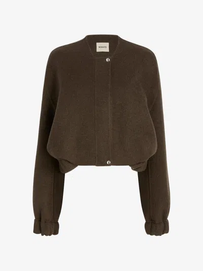 Khaite Reversible Wool Bomber Jacket With Zip, Elasticized Cuffs & Hem, Side Pockets In Verde