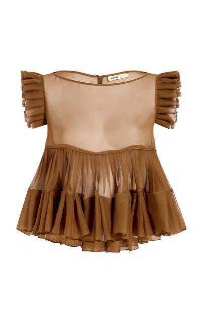 Khaite Rhett Gathered Silk Top In Brown