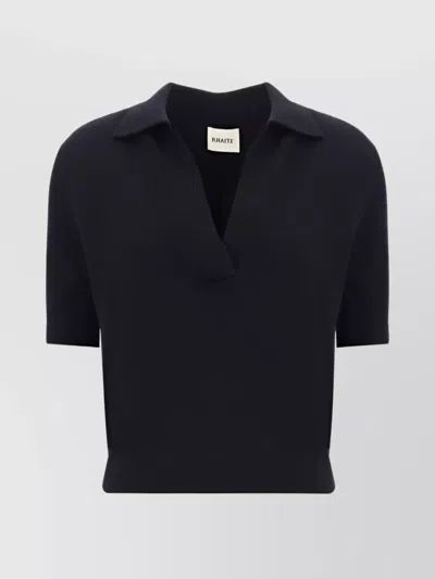 Khaite Ribbed Cashmere Top With Wide V-neck In Black